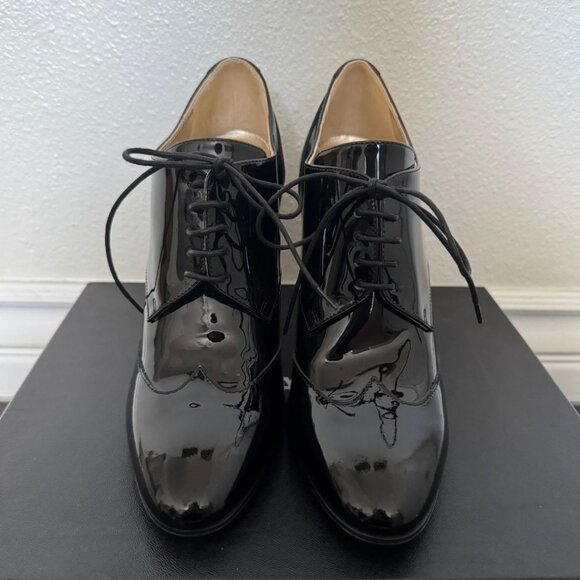 Chanel Patent Calfskin Leather Lace Up Black Ankle Boots Bootie - Picture 3 of 13
